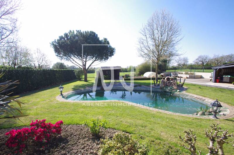 Bel espace jardin avec point d'eau